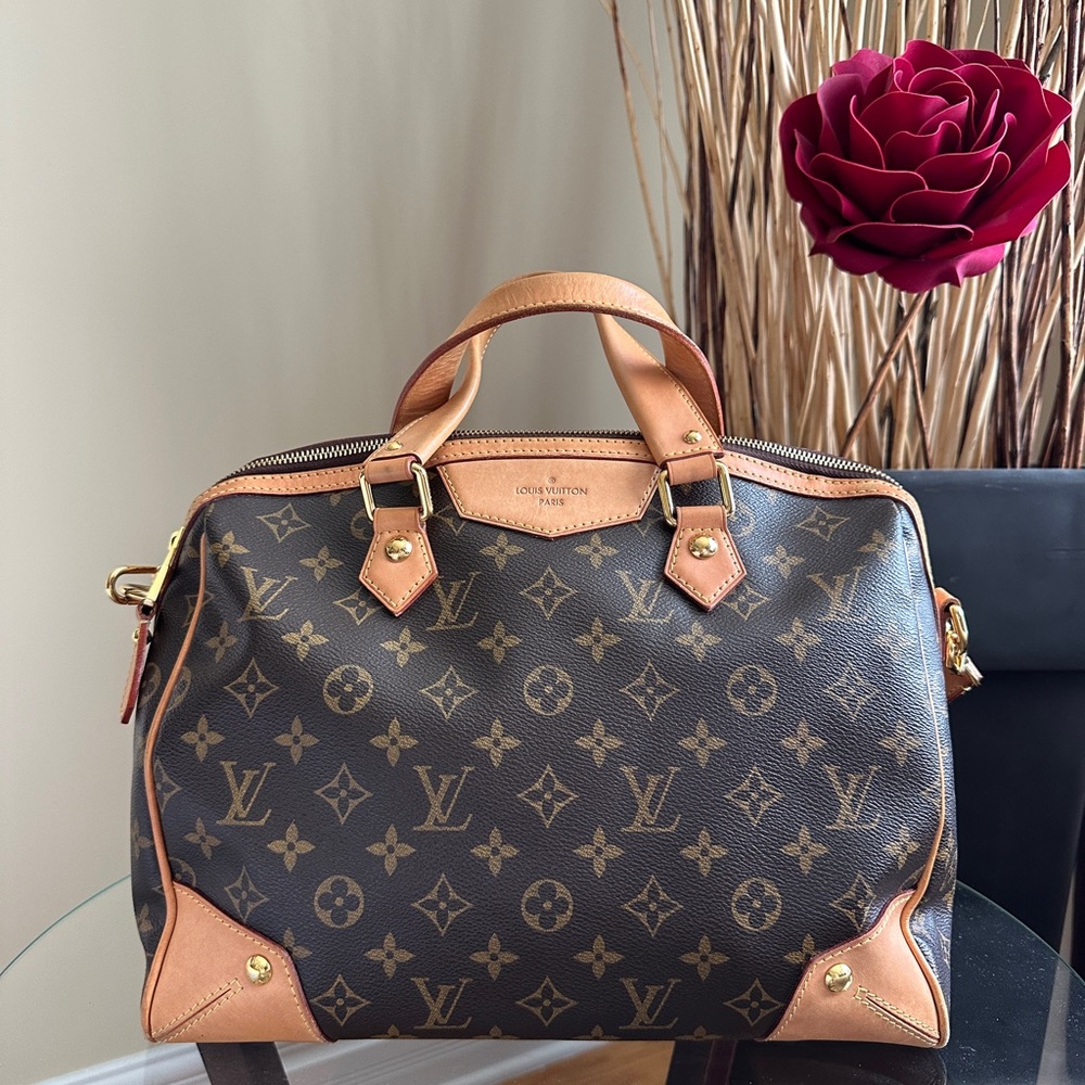 Authentic Louis Vuitton Brown and Tan Signature Monogram Bag